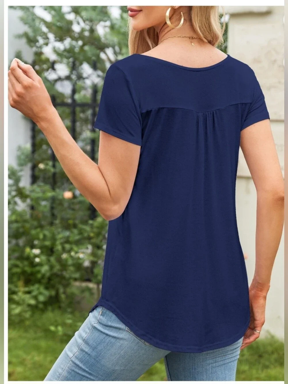 Women’s Navy Short Sleeve Button Henley Top- HIT THE LIKE BUTTON FOR SALE PRICE! - Picture 4 of 7